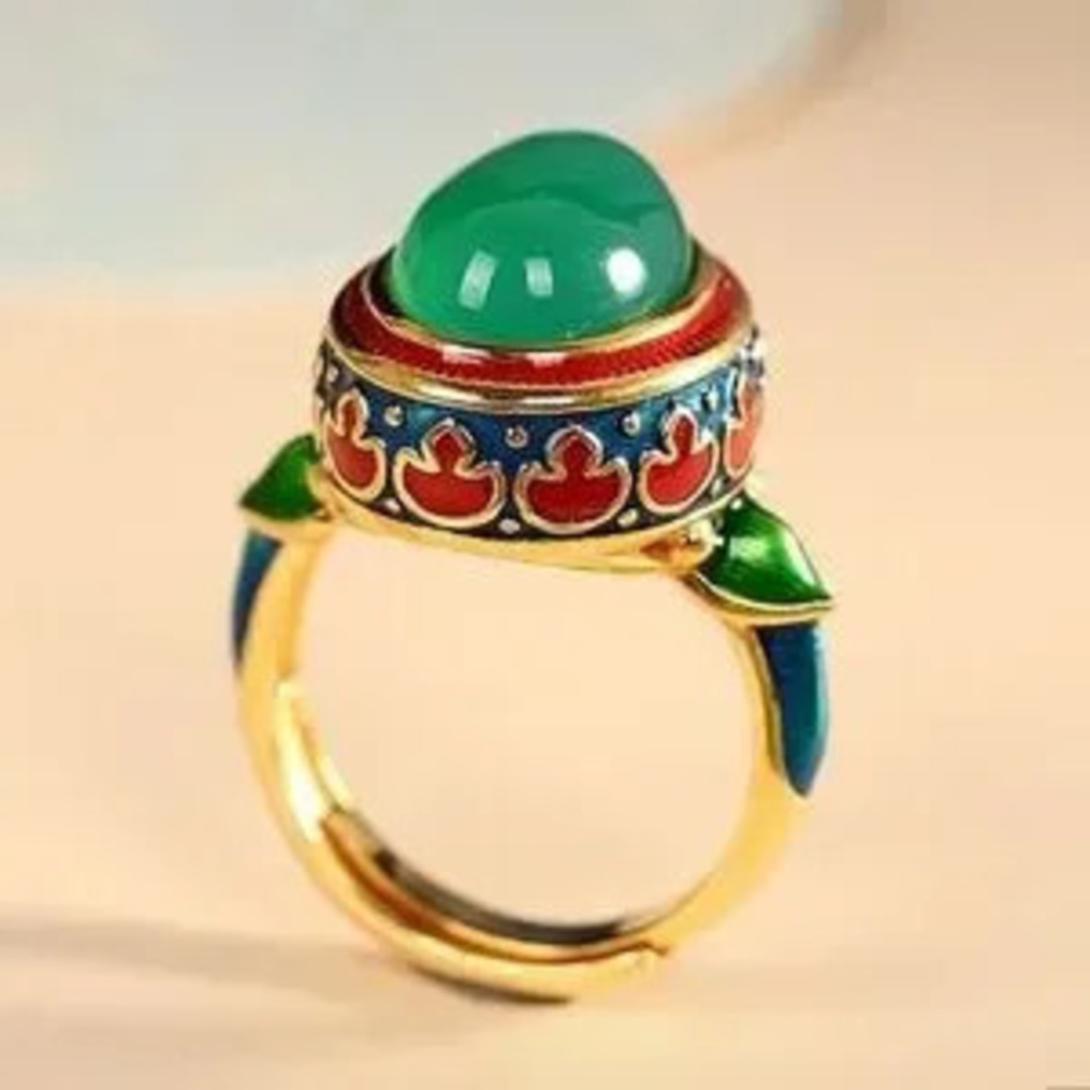 Imperial Green Enamel Cabochon Ring